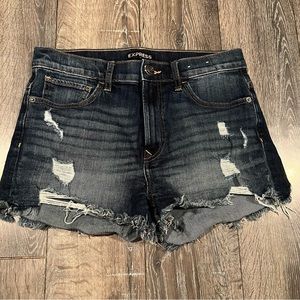 Express Jean Shorts Women's Size 8 Dark Wash Shortie High Rise Distressed Denim